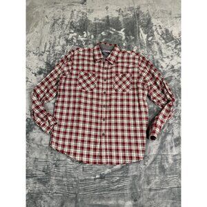Wrangler Mens Premium Quality Red & White Plaid Button-Up Long Sleeve Shirt L